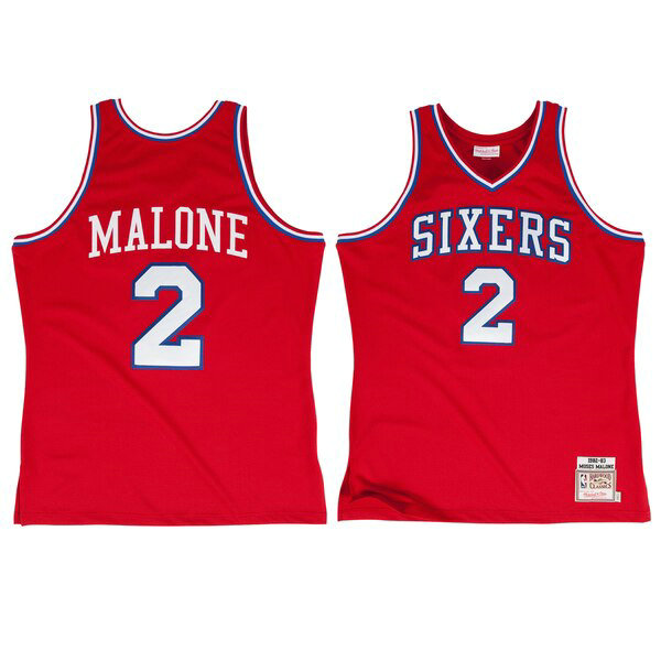 Maillot nba Philadelphia 76ers 1982-1983 Homme Moses Malone 2 Rouge